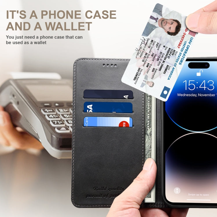 For iPhone 16 Pro Max Suteni Calf Texture Horizontal Flip Leather Phone Case(Black) by Suteni