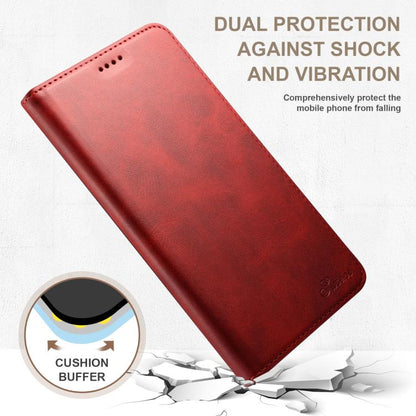 For iPhone 16e Suteni Calf Texture Horizontal Flip Leather Phone Case(Red) by Suteni