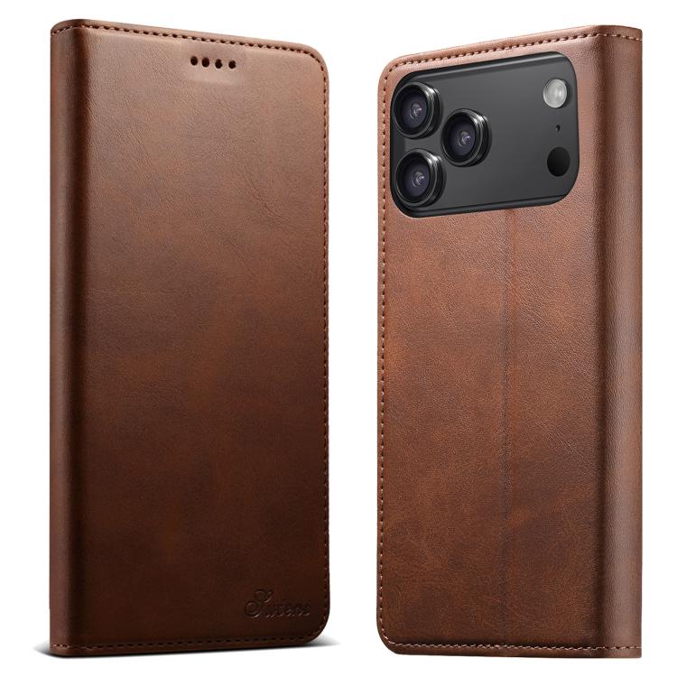 For iPhone 17 Pro Max Suteni Calf Texture Horizontal Flip Leather Phone Case(Brown) by Suteni