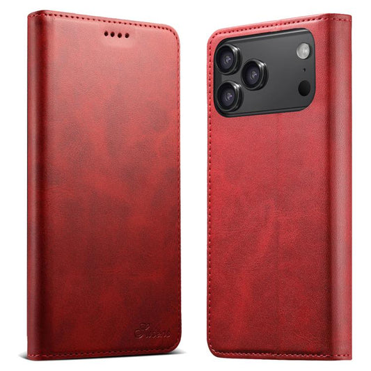 For iPhone 17 Pro Max Suteni Calf Texture Horizontal Flip Leather Phone Case(Red) by Suteni