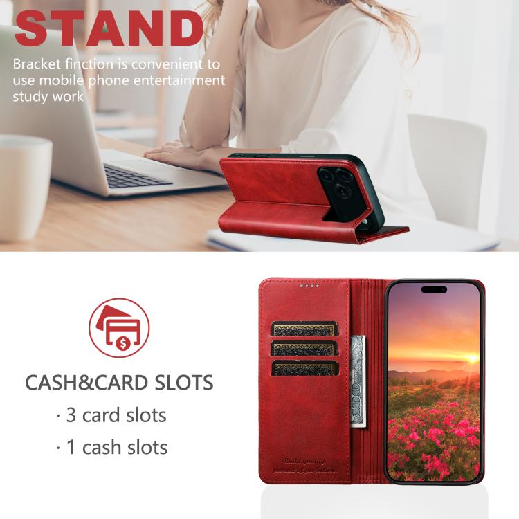 For iPhone 17 Pro Suteni Calf Texture Horizontal Flip Leather Phone Case(Red) by Suteni