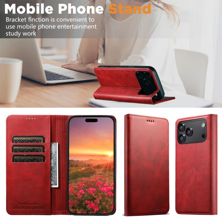 For iPhone 17 Pro Suteni Calf Texture Horizontal Flip Leather Phone Case(Red) by Suteni