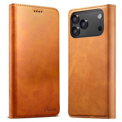 For iPhone 17 Pro Suteni Calf Texture Horizontal Flip Leather Phone Case(Khaki) by Suteni