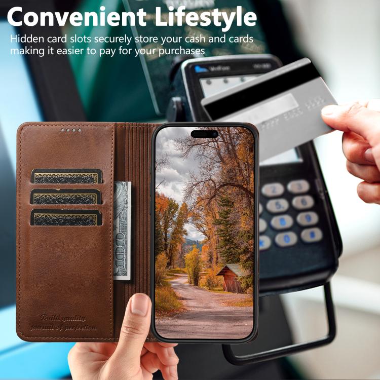 For iPhone Air Suteni Calf Texture Horizontal Flip Leather Phone Case(Brown) by Suteni