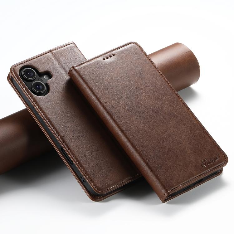 For iPhone 17 Suteni Calf Texture Horizontal Flip Leather Phone Case(Brown) by Suteni