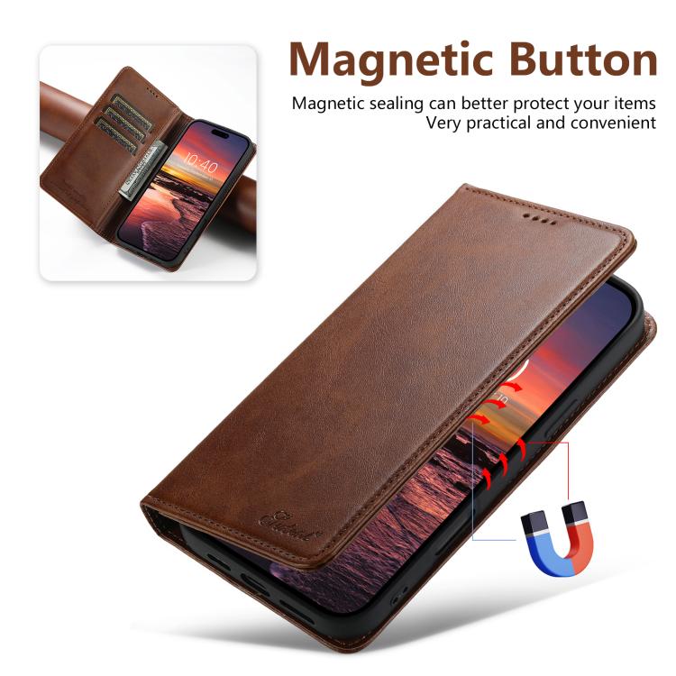 For iPhone 17 Suteni Calf Texture Horizontal Flip Leather Phone Case(Brown) by Suteni