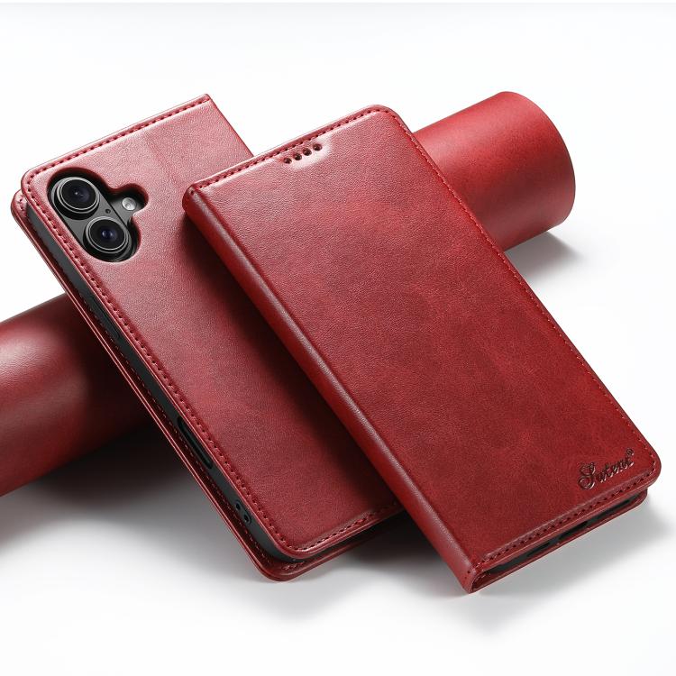 For iPhone 17 Suteni Calf Texture Horizontal Flip Leather Phone Case(Red) by Suteni