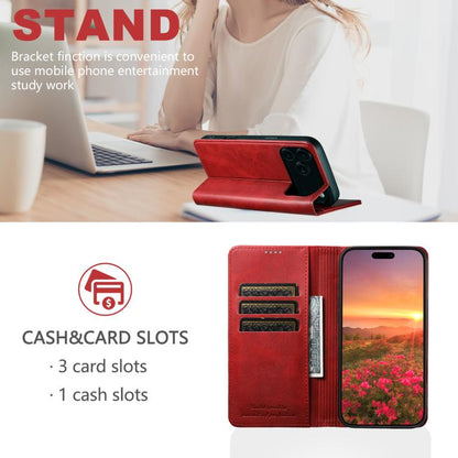 For iPhone 17 Suteni Calf Texture Horizontal Flip Leather Phone Case(Red) by Suteni
