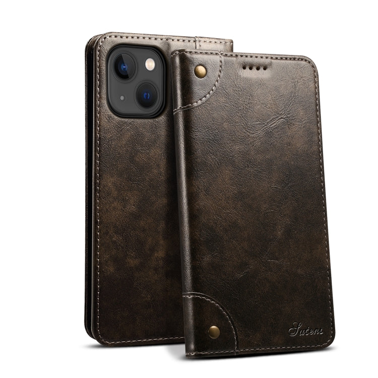 For iPhone 15 Suteni Baroque Calf Texture Buckle Wallet Leather Phone Case(Black) by Suteni