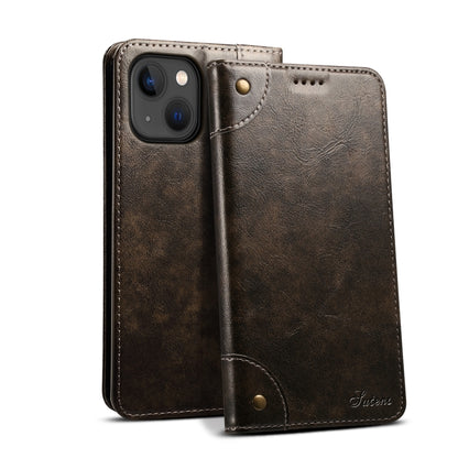 For iPhone 15 Suteni Baroque Calf Texture Buckle Wallet Leather Phone Case(Black) by Suteni