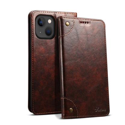 For iPhone 15 Suteni Baroque Calf Texture Buckle Wallet Leather Phone Case(Brown) by Suteni
