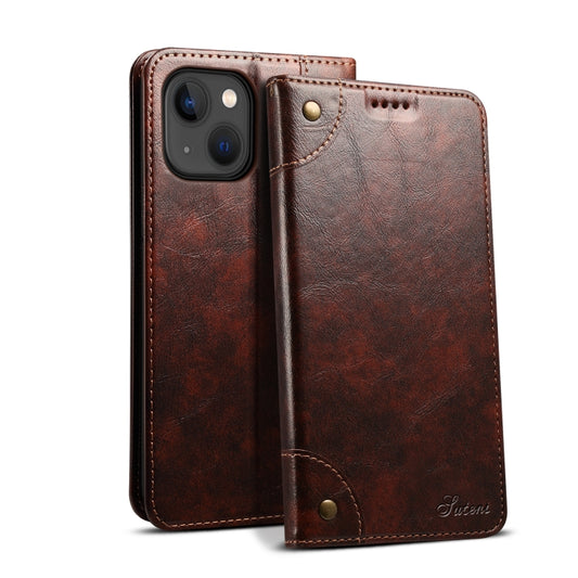 For iPhone 15 Suteni Baroque Calf Texture Buckle Wallet Leather Phone Case(Brown) by Suteni