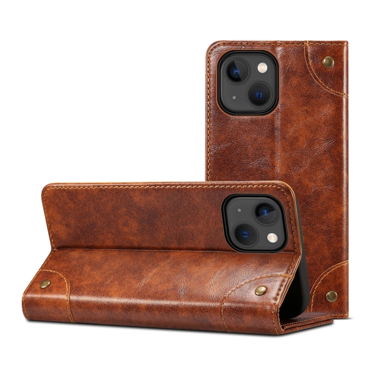 For iPhone 15 Suteni Baroque Calf Texture Buckle Wallet Leather Phone Case(Khaki) by Suteni