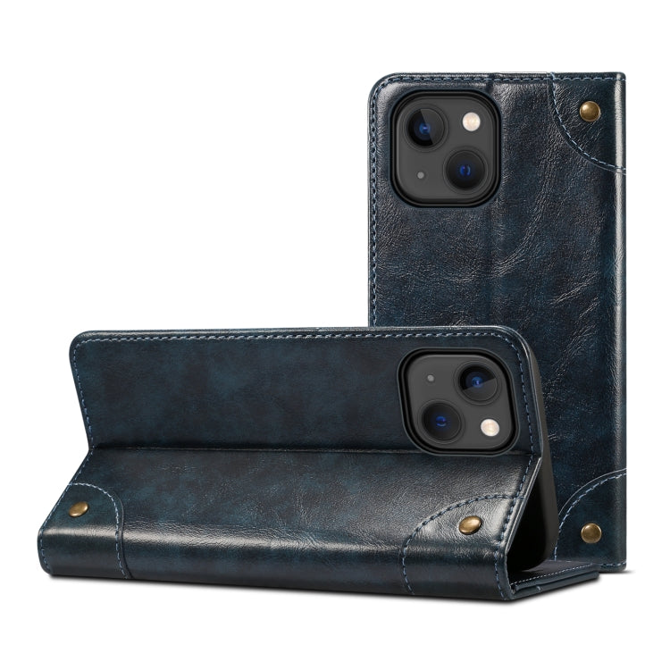 For iPhone 15 Suteni Baroque Calf Texture Buckle Wallet Leather Phone Case(Blue) by Suteni