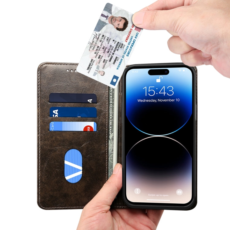 For iPhone 15 Pro Suteni Baroque Calf Texture Buckle Wallet Leather Phone Case(Black) by Suteni