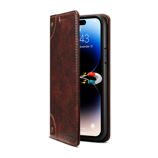 For iPhone 15 Pro Suteni Baroque Calf Texture Buckle Wallet Leather Phone Case(Brown) by Suteni