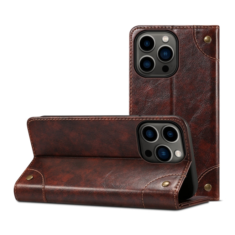 For iPhone 15 Pro Suteni Baroque Calf Texture Buckle Wallet Leather Phone Case(Brown) by Suteni