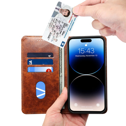 For iPhone 15 Pro Suteni Baroque Calf Texture Buckle Wallet Leather Phone Case(Khaki) by Suteni