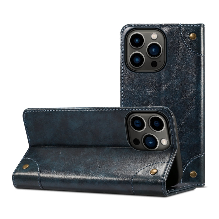 For iPhone 15 Pro Suteni Baroque Calf Texture Buckle Wallet Leather Phone Case(Blue) by Suteni