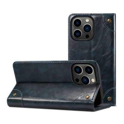 For iPhone 15 Pro Suteni Baroque Calf Texture Buckle Wallet Leather Phone Case(Blue) by Suteni