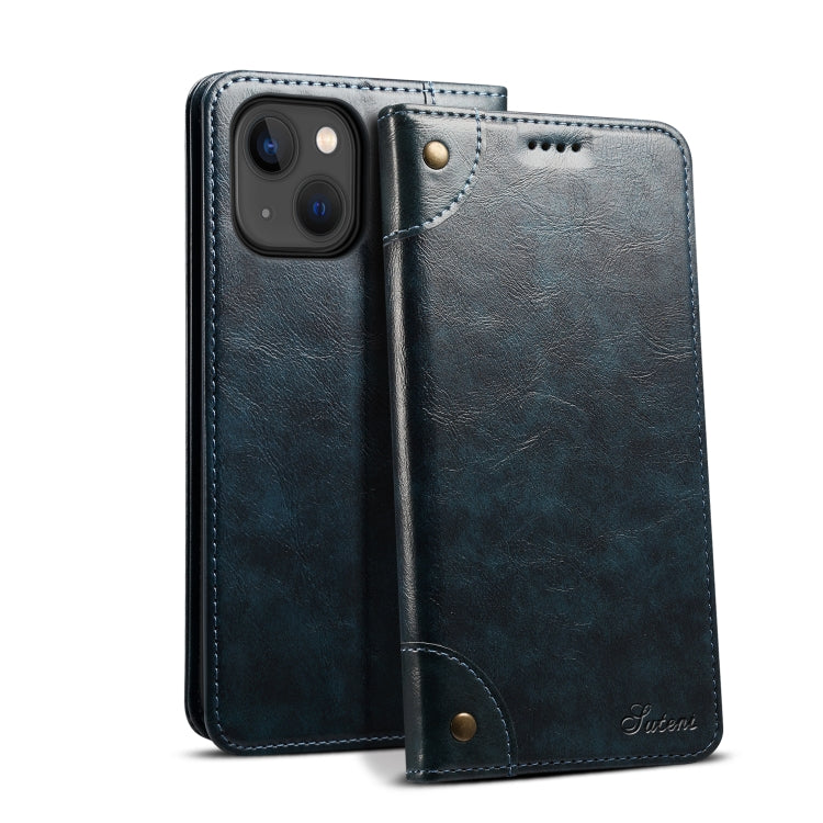 For iPhone 15 Plus Suteni Baroque Calf Texture Buckle Wallet Leather Phone Case(Blue) by Suteni