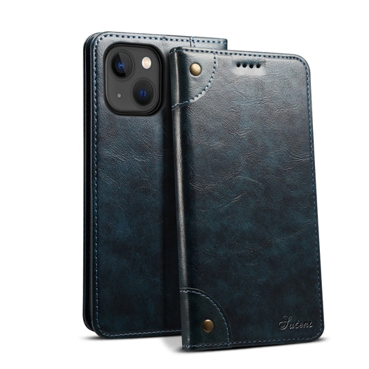 For iPhone 15 Plus Suteni Baroque Calf Texture Buckle Wallet Leather Phone Case(Blue) by Suteni