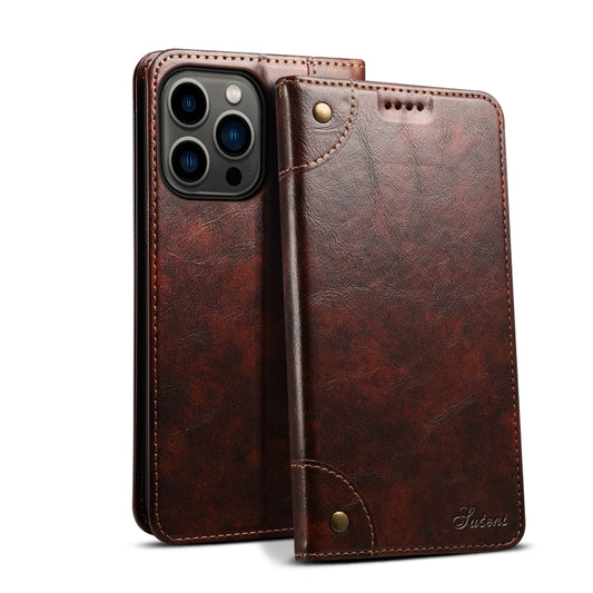 For iPhone 15 Pro Max Suteni Baroque Calf Texture Buckle Wallet Leather Phone Case(Brown) by Suteni