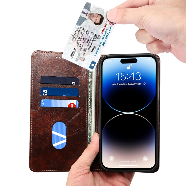 For iPhone 15 Pro Max Suteni Baroque Calf Texture Buckle Wallet Leather Phone Case(Brown) by Suteni