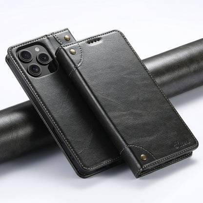 For iPhone 16 Pro Suteni Baroque Calf Texture Buckle Wallet Leather Phone Case(Black) by Suteni