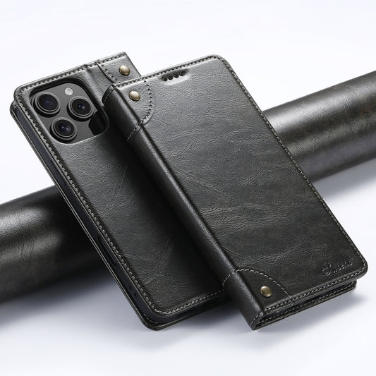 For iPhone 16 Pro Suteni Baroque Calf Texture Buckle Wallet Leather Phone Case(Black) by Suteni