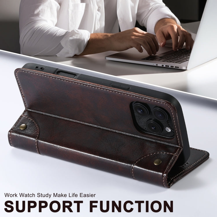 For iPhone 16 Pro Suteni Baroque Calf Texture Buckle Wallet Leather Phone Case(Brown) by Suteni