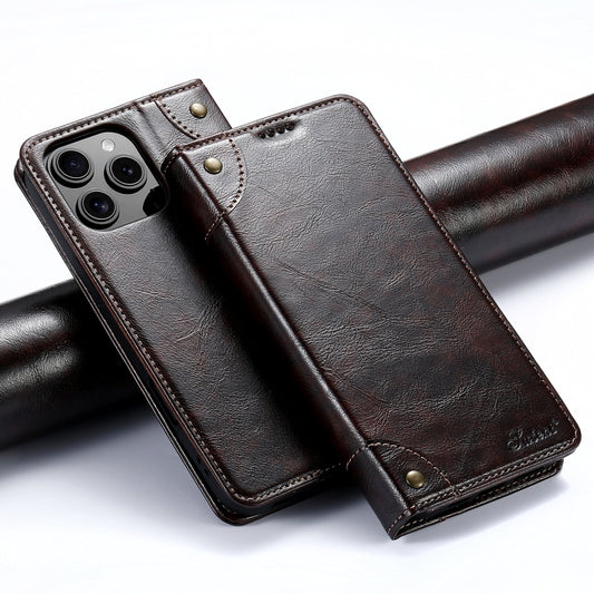For iPhone 16 Pro Suteni Baroque Calf Texture Buckle Wallet Leather Phone Case(Brown) by Suteni