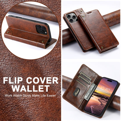 For iPhone 16 Pro Suteni Baroque Calf Texture Buckle Wallet Leather Phone Case(Khaki) by Suteni