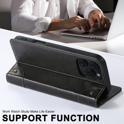 For iPhone 16 Plus Suteni Baroque Calf Texture Buckle Wallet Leather Phone Case(Black) by Suteni