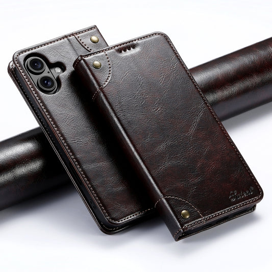 For iPhone 16 Plus Suteni Baroque Calf Texture Buckle Wallet Leather Phone Case(Brown) by Suteni