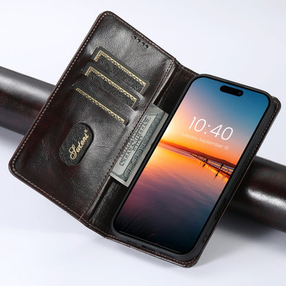For iPhone 16 Pro Max Suteni Baroque Calf Texture Buckle Wallet Leather Phone Case(Brown) by Suteni