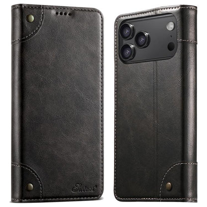 For iPhone 17 Pro Max Suteni Baroque Calf Texture Buckle Wallet Leather Phone Case(Black) by Suteni