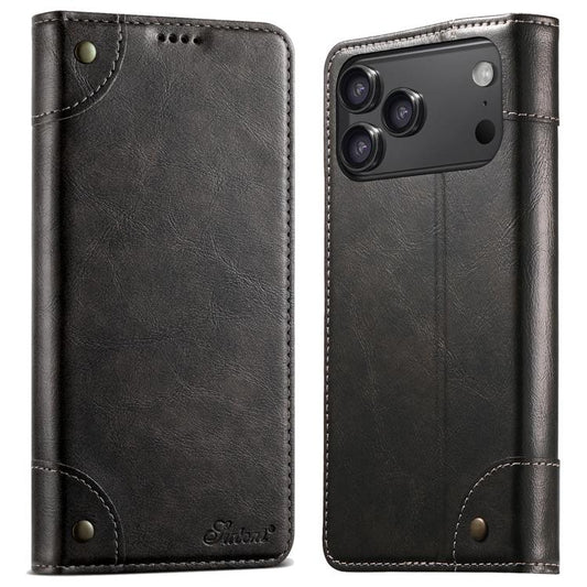For iPhone 17 Pro Max Suteni Baroque Calf Texture Buckle Wallet Leather Phone Case(Black) by Suteni