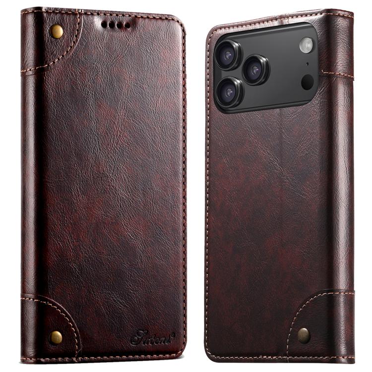 For iPhone 17 Pro Max Suteni Baroque Calf Texture Buckle Wallet Leather Phone Case(Brown) by Suteni