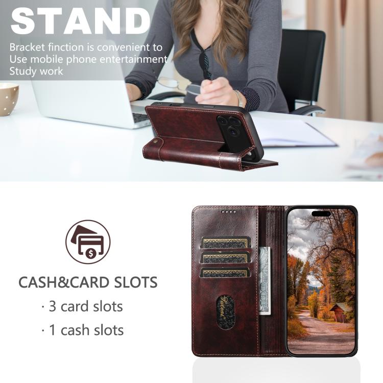 For iPhone 17 Pro Max Suteni Baroque Calf Texture Buckle Wallet Leather Phone Case(Brown) by Suteni