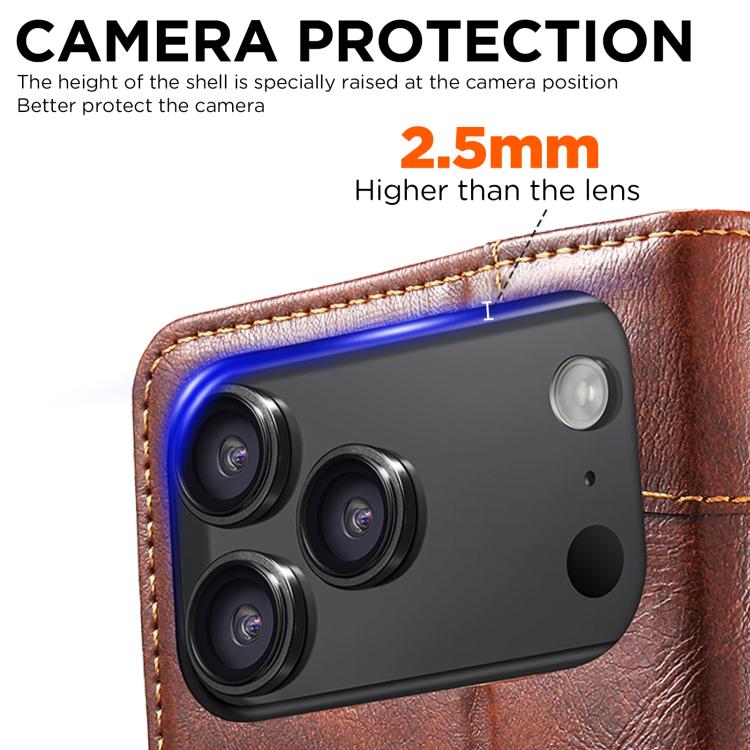 For iPhone 17 Pro Max Suteni Baroque Calf Texture Buckle Wallet Leather Phone Case(Khaki) by Suteni