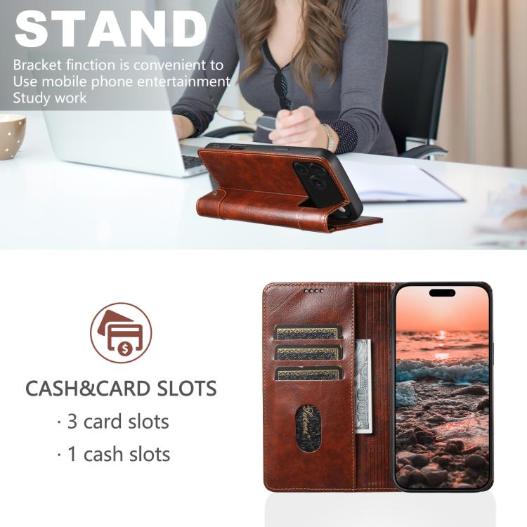 For iPhone 17 Pro Max Suteni Baroque Calf Texture Buckle Wallet Leather Phone Case(Khaki) by Suteni