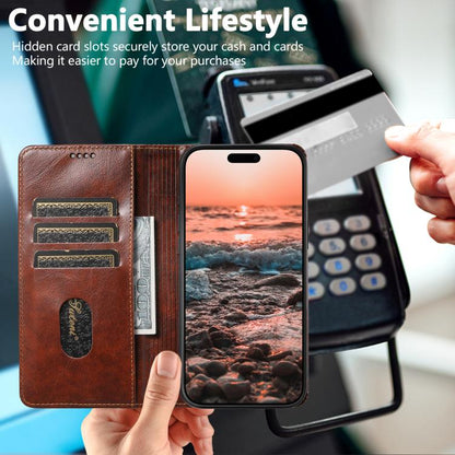 For iPhone 17 Pro Max Suteni Baroque Calf Texture Buckle Wallet Leather Phone Case(Khaki) by Suteni