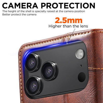 For iPhone 17 Pro Suteni Baroque Calf Texture Buckle Wallet Leather Phone Case(Khaki) by Suteni