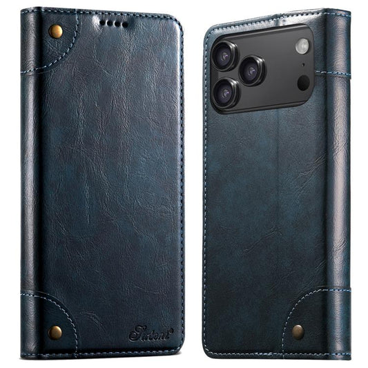 For iPhone 17 Pro Suteni Baroque Calf Texture Buckle Wallet Leather Phone Case(Blue) by Suteni
