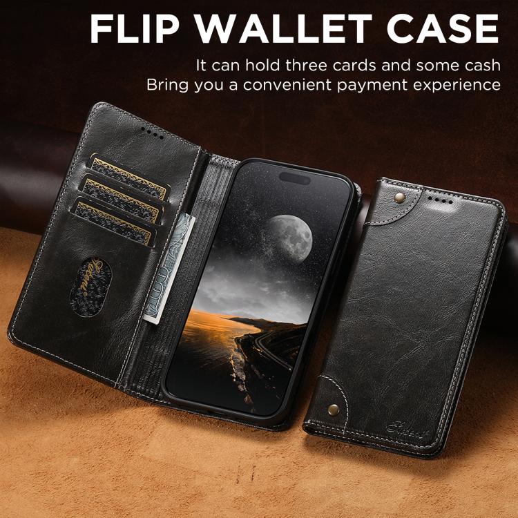 For iPhone Air Suteni Baroque Calf Texture Buckle Wallet Leather Phone Case(Black) by Suteni
