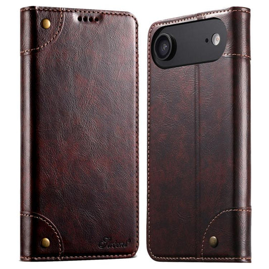 For iPhone Air Suteni Baroque Calf Texture Buckle Wallet Leather Phone Case(Brown) by Suteni