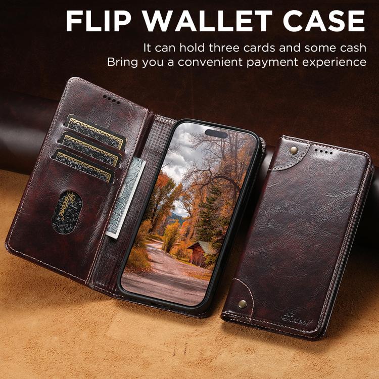 For iPhone Air Suteni Baroque Calf Texture Buckle Wallet Leather Phone Case(Brown) by Suteni