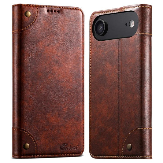 For iPhone Air Suteni Baroque Calf Texture Buckle Wallet Leather Phone Case(Khaki) by Suteni