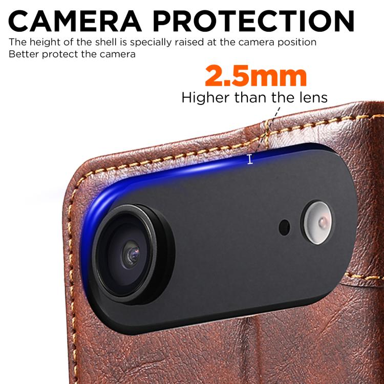 For iPhone Air Suteni Baroque Calf Texture Buckle Wallet Leather Phone Case(Khaki) by Suteni